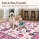 Ultra Soft Area Rug, Non Slip, Stain Resistant, Washable Area Rugs for Living Room, Bedroom, Folk Art Inspired Floral Elegance(Ivory)