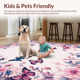 Ultra Soft Area Rug, Non Slip, Stain Resistant, Washable Area Rugs for Living Room, Bedroom, Charming Floral Scalloped Design(Pink)