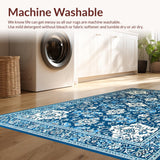 Ultra Soft Area Rug, Non Slip, Stain Resistant, Washable Area Rugs for Living Room, Bedroom, Charming High-Low Floral Arrangement(Blue)