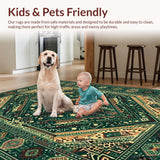 Ultra Soft Area Rug, Non Slip, Stain Resistant, Washable Area Rugs for Living Room, Bedroom, Vintage Inspired Ethnic Motif with Intricate Boho(Green)