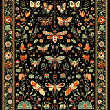 Ultra Soft Area Rug, Non Slip, Stain Resistant, Washable Area Rugs for Living Room, Bedroom, Elegant Floral Insect Fusion(Black)