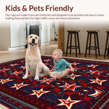Ultra Soft Area Rug, Non Slip, Stain Resistant, Washable Area Rugs for Living Room, Bedroom, Red Blue Pentagram Kitchen Absorbent Mat(Red)
