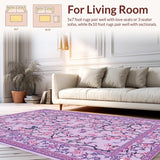 Ultra Soft Area Rug, Non Slip, Stain Resistant, Washable Area Rugs for Living Room, Bedroom, Elegant Vintage Blossom Design(Purple)