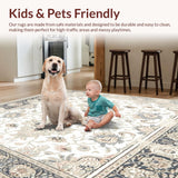 Ultra Soft Area Rug, Non Slip, Stain Resistant, Washable Area Rugs for Living Room, Bedroom, Vintage Inspired Ornate Motifs in Beige and Grey(Beige)