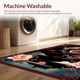 Ultra Soft Area Rug, Non Slip, Stain Resistant, Washable Area Rugs for Living Room, Bedroom, Elegant Floral Dragon Aesthetic(Black)