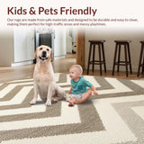 Ultra Soft Area Rug, Non Slip, Stain Resistant, Washable Area Rugs for Living Room, Bedroom, Contemporary Chevron Wool Rug for Minimal Decor(Beige)