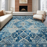 Ultra Soft Area Rug, Non Slip, Stain Resistant, Washable Area Rugs for Living Room, Bedroom, Chic Abstract Diamond Pattern(Blue)