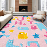 Ultra Soft Area Rug, Non Slip, Stain Resistant, Washable Area Rugs for Living Room, Bedroom, Colorful Alphabetic Animal Illustration(Pink)