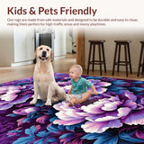 Ultra Soft Area Rug, Non Slip, Stain Resistant, Washable Area Rugs for Living Room, Bedroom, Chic Contemporary Floral Touch(Purple)