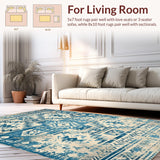 Ultra Soft Area Rug, Non Slip, Stain Resistant, Washable Area Rugs for Living Room, Bedroom, Sedona Collection Distressed Over Dyed Vintage Area Blue Beige(Blue)