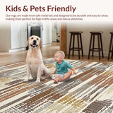 Ultra Soft Area Rug, Non Slip, Stain Resistant, Washable Area Rugs for Living Room, Bedroom, Elegant Scalloped Earth Tone Pattern(Brown)