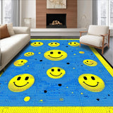 Ultra Soft Area Rug, Non Slip, Stain Resistant, Washable Area Rugs for Living Room, Bedroom, Retro Joyful Face Motif(Blue)