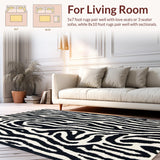 Ultra Soft Area Rug, Non Slip, Stain Resistant, Washable Area Rugs for Living Room, Bedroom, Washable Zebra Skin Bath Mat for Modern Bathrooms(Black)