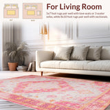 Ultra Soft Area Rug, Non Slip, Stain Resistant, Washable Area Rugs for Living Room, Bedroom, Charming Pink Floral Elegance(Pink)