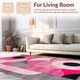 Ultra Soft Area Rug, Non Slip, Stain Resistant, Washable Area Rugs for Living Room, Bedroom, Dynamic Abstract Circular Aesthetics(Pink)