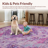 Ultra Soft Area Rug, Non Slip, Stain Resistant, Washable Area Rugs for Living Room, Bedroom, Classic Tiled Earthy Essence(Pink)