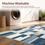 Ultra Soft Area Rug, Non Slip, Stain Resistant, Washable Area Rugs for Living Room, Bedroom, Contemporary Patchwork Beige & Blue Geometric(Blue)