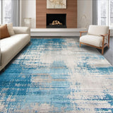 Ultra Soft Area Rug, Non Slip, Stain Resistant, Washable Area Rugs for Living Room, Bedroom, Area with Distressed Blue Beige Print for Entryway(Blue)
