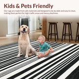 Ultra Soft Area Rug, Non Slip, Stain Resistant, Washable Area Rugs for Living Room, Bedroom, Washable Braided Area Rug Black White Striped Design Patio Mat(Black)