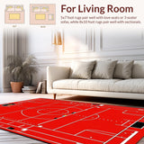 Ultra Soft Area Rug, Non Slip, Stain Resistant, Washable Area Rugs for Living Room, Bedroom, Rustic Textured Athletic Scene(Red)