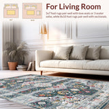 Ultra Soft Area Rug, Non Slip, Stain Resistant, Washable Area Rugs for Living Room, Bedroom, Cozy Earthy Floral Design(Gray)