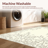 Ultra Soft Area Rug, Non Slip, Stain Resistant, Washable Area Rugs for Living Room, Bedroom, Subtle Botanical Vine Boho with a Serene Understated(Beige)
