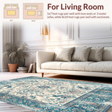 Ultra Soft Area Rug, Non Slip, Stain Resistant, Washable Area Rugs for Living Room, Bedroom, Elegant Floral Scrollwork Faded Blue Taupe Design(Ivory)