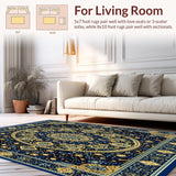 Ultra Soft Area Rug, Non Slip, Stain Resistant, Washable Area Rugs for Living Room, Bedroom, Elegant Circular Sector Area Beige with Tan Accents Anti Slip Design(Blue)