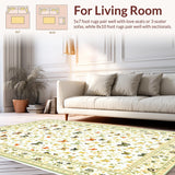 Ultra Soft Area Rug, Non Slip, Stain Resistant, Washable Area Rugs for Living Room, Bedroom, Lush Green Textured Floral Design(White)