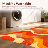 Ultra Soft Area Rug, Non Slip, Stain Resistant, Washable Area Rugs for Living Room, Bedroom, Bold Orange Brown Geometric Theme(Orange)