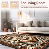 Ultra Soft Area Rug, Non Slip, Stain Resistant, Washable Area Rugs for Living Room, Bedroom, Artistic Abstract Native Inspired Design(Brown)