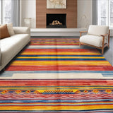 Ultra Soft Area Rug, Non Slip, Stain Resistant, Washable Area Rugs for Living Room, Bedroom, Vibrant Striped Chindi Aesthetic(Red)