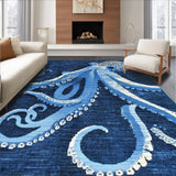 Ultra Soft Area Rug, Non Slip, Stain Resistant, Washable Area Rugs for Living Room, Bedroom, Octopus Area Rug - Blue Abstract Animal Design(Blue)
