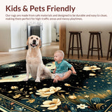 Ultra Soft Area Rug, Non Slip, Stain Resistant, Washable Area Rugs for Living Room, Bedroom, Mystical Celestial Floral Motif(Black)