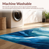 Ultra Soft Area Rug, Non Slip, Stain Resistant, Washable Area Rugs for Living Room, Bedroom, Ombre Stripes, Blue White Patterned, Fluid Art(Blue)