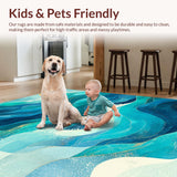 Ultra Soft Area Rug, Non Slip, Stain Resistant, Washable Area Rugs for Living Room, Bedroom, Ocean Wave Surf Dynamic Board Outline Playful Mermaid Inspired Details(Blue)