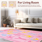 Ultra Soft Area Rug, Non Slip, Stain Resistant, Washable Area Rugs for Living Room, Bedroom, Joyful Discovery Pattern with Bold Colors(Pink)