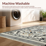 Ultra Soft Area Rug, Non Slip, Stain Resistant, Washable Area Rugs for Living Room, Bedroom, Rustic Cream and Black Trellis Motif(White)
