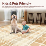 Ultra Soft Area Rug, Non Slip, Stain Resistant, Washable Area Rugs for Living Room, Bedroom, Beige Area Modern Geometric Plaid(Beige)