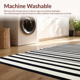 Ultra Soft Area Rug, Non Slip, Stain Resistant, Washable Area Rugs for Living Room, Bedroom, Farmhouse Style Striped Carpet for Porch Entry(Black)