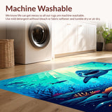Ultra Soft Area Rug, Non Slip, Stain Resistant, Washable Area Rugs for Living Room, Bedroom, Underwater Adventure Shark Area Rug with Bold Jaws and Ocean Waves(Blue)