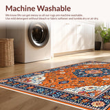Ultra Soft Area Rug, Non Slip, Stain Resistant, Washable Area Rugs for Living Room, Bedroom, Cheerful Multi-Tonal Floral Element(Orange)