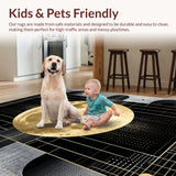 Ultra Soft Area Rug, Non Slip, Stain Resistant, Washable Area Rugs for Living Room, Bedroom, Edgy Minimalist Linear Design(Gold)
