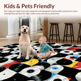 Ultra Soft Area Rug, Non Slip, Stain Resistant, Washable Area Rugs for Living Room, Bedroom, Monochrome Music Motif Decor(Black)