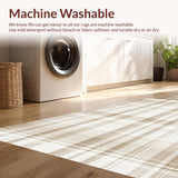 Ultra Soft Area Rug, Non Slip, Stain Resistant, Washable Area Rugs for Living Room, Bedroom, Modern Neutral Plaid in Warm Beige with Crisp White and Taupe Linear Motifs(Beige)