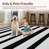 Ultra Soft Area Rug, Non Slip, Stain Resistant, Washable Area Rugs for Living Room, Bedroom, Chic Striped Rustic Charm(Black)