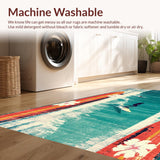 Ultra Soft Area Rug, Non Slip, Stain Resistant, Washable Area Rugs for Living Room, Bedroom, Coral Green Surfboard Rug Featuring Tropical Hibiscus and Silhouette Theme(Blue)