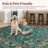 Ultra Soft Area Rug, Non Slip, Stain Resistant, Washable Area Rugs for Living Room, Bedroom, Boho Insect Print Round(Teal)