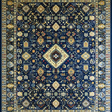 Ultra Soft Area Rug, Non Slip, Stain Resistant, Washable Area Rugs for Living Room, Bedroom, Elegant Geometric Gold Accents(Blue)