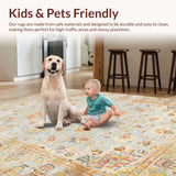 Ultra Soft Area Rug, Non Slip, Stain Resistant, Washable Area Rugs for Living Room, Bedroom, Chic Neutral Toned Medallion(Blue)